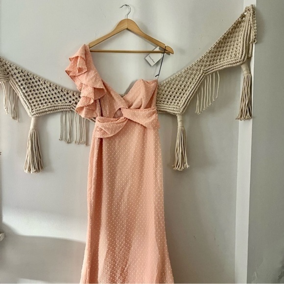 Revolve Privacy Please Peach One Shoulder Flutter Sleeve Trumpet Maxi Dress - Picture 2 of 12